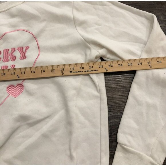 Better Together Womens Large Lucky You Heart Crewneck Sweatshirt White Pink - Picture 4 of 5